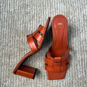 Zara Low Heel Orange Sandals